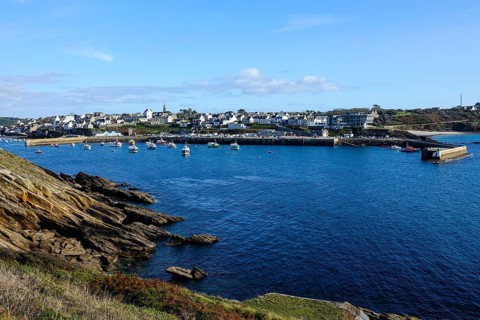 Harbour and commune of Le Conquet, seen from the Kermorvan peninsula, Finistere Pen ar Bed