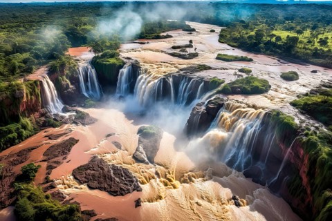 Aerial view over the Iguazu Falls, Argentina, Brazil, AI Generated, AI generated, South America