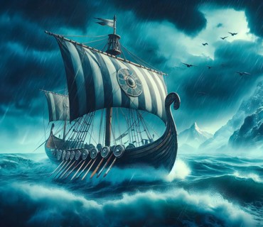 Dragon boat, Viking ship of the Vikings on the stormy sea, AI generated, AI generated