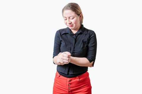 People with arthritis and hand pain isolated. Girl suffering with joint pain of hands. Woman