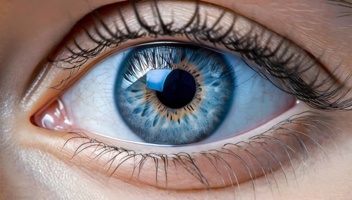 Extreme closeup of a blue eye of a woman. closeup of eyeball. AI Generated, AI generated