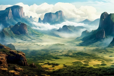 Surrealist aerial view of the top of Venezuelan tepuis known as the Lost world, Venezuela, AI