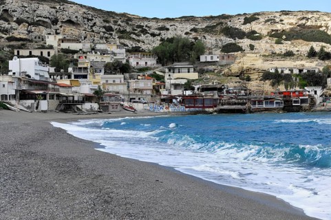 The caves on Matala beach in Crete, Greece, Europe