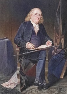 Benjamin Franklin 1706-1790, American statesman, philosopher, scientist, inventor and publisher,