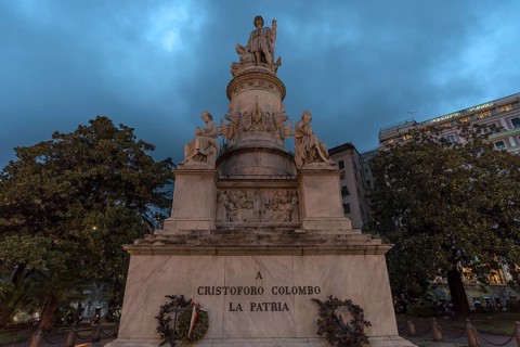 Monument to Christopher Columbus, 1451-1506, at Genova Piazza Principe railway station, Piazza