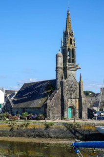 Church of Notre Dame de Bonne Nouvelle at the mouth of the river Le Camfrout in the bay of Brest,