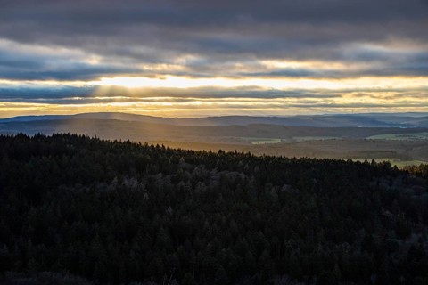 Landscape at the Grosser Zacken, Taunus volcanic region. A cloudy, sunny autumn day, meadows,