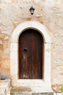 Door to the monk's cell, monastery church, Arkadi Monastery, Moni Arkadi, national monument, Crete,