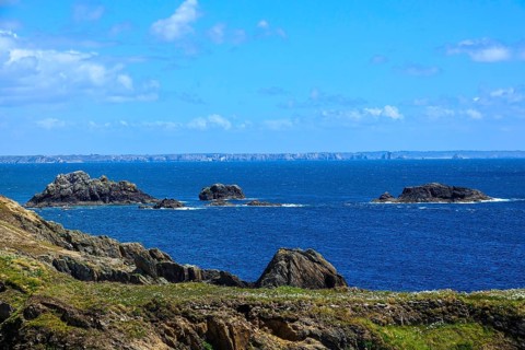 Cliffs at the Pointe Saint-Mathieu, Crozon peninsula, Plougonvelin, Finistere department, Brittany