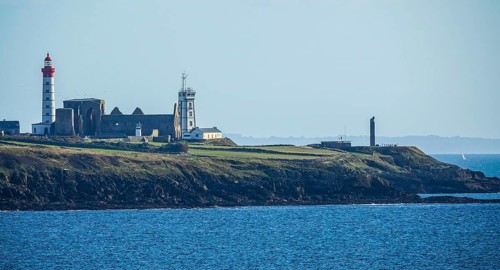 Panoramic view from the peninsula Kermorvan in south direction to the Pointe Saint Mathieu with
