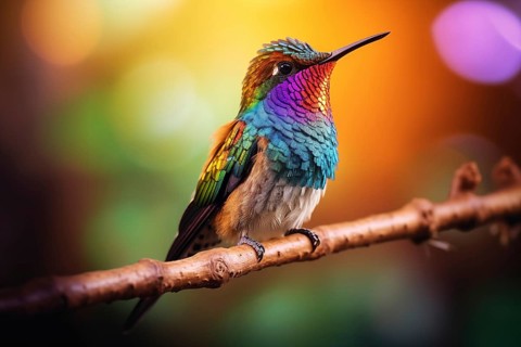 Stunning close-up captures the radiant colors and intricate details of a hummingbird, showcasing
