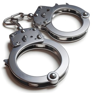 Police handcuff on a table. AI Generated, AI generated