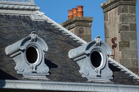 Skylight of a Wilhelminian-style villa on the seafront promenade of Plougonvelin on the Atlantic