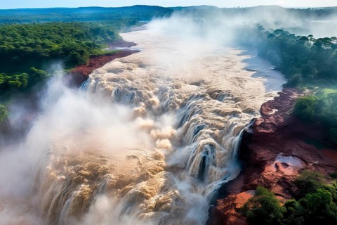 Aerial view over the Iguazu Falls, Argentina, Brazil, AI Generated, AI generated, South America
