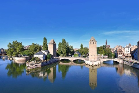 Strasbourg, France, September 2023: Historical tower of 'Ponts Couvert' bridge as part of defensive