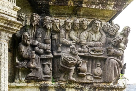 Calvary Calvaire, granite stone carving, Enclos Paroissial parish enclosure of Guimiliau, Finistere
