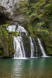 Spring and waterfall, Source du Lison, Source des Lison, Nans-sous-Sainte-Anne, Departement Doubs,