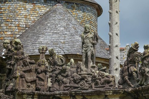 Calvary Calvaire, granite stone carving, Enclos Paroissial parish enclosure of Guimiliau, Finistere