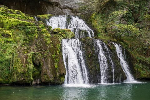 Spring and waterfall, Source du Lison, Source des Lison, Nans-sous-Sainte-Anne, Departement Doubs,