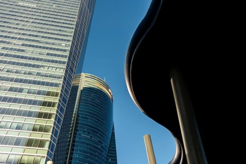 Office towers in the contemporary urban landscape in the Cuatro Torres financial area in the city