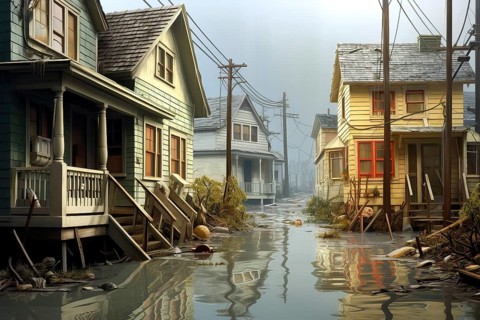 Devastated city after a flood, AI Generated, AI generated