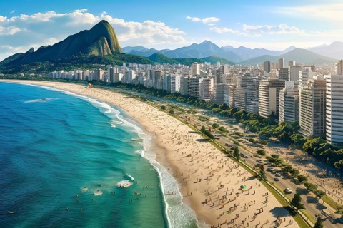 Drone view of Copacabana beach, Rio de Janeiro, Brazil, AI Generated, AI generated, South America