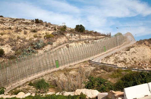 High security fences separate the Spanish exclave of Melilla, Spain from Morocco, north Africa,