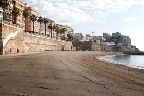 Sandy beach Calle Independencia, Ceuta, Spanish territory in north Africa, Spain, Europe