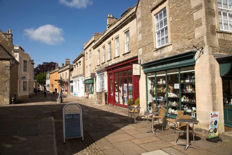 Historic buildings and shops, High Street, Corsham, Wiltshire, England, UK