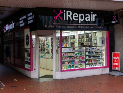 IRepair repair shop for phones and vapes in town centre of Reading, Berkshire, England, UK