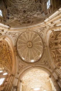 Arched ceiling dome interior of the cathedral inside the former mosque, Cordoba, Spain, Europe
