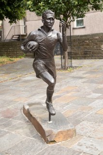 Statue of local hero rugby player, Ken Jones, Blaenavon, Torfaen, Monmouthshire, South Wales, UK