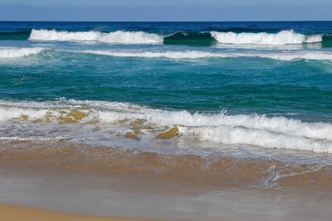 Fuerteventura beach on west coast of Jandia peninsula in front of abandoned village of Cofete with