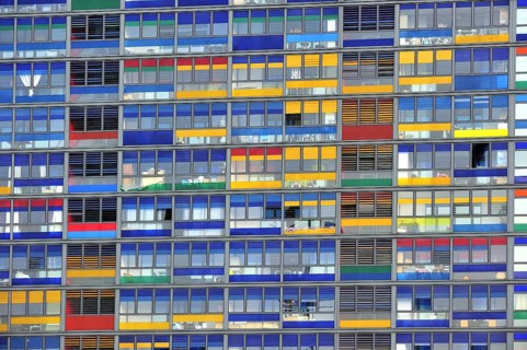Colourful flats at the Euralille quarter in Lille, France, Europe