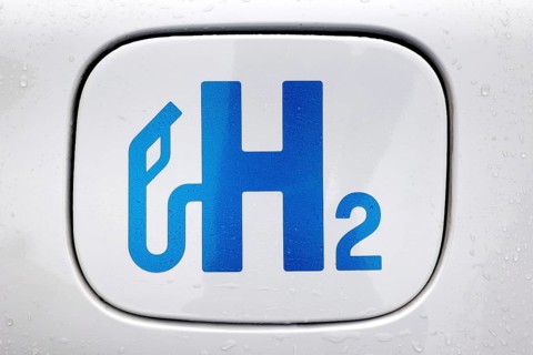 Hydrogen logo on a hydrogen-powered vehicle, Berlin, 11.01.2023