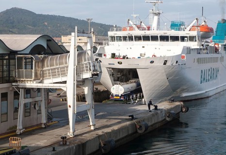 Truck boarding Balearia vehicle ferry at Ceuta, Spanish territory in north Africa, Spain, Europe