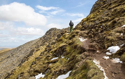 Striding Edge arete and Helvellyn mountain peak, Lake District, Cumbria, England, UK