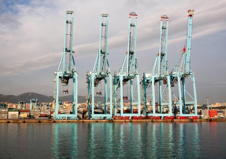 Large cranes APM Terminals container ship port at Algeciras, Cadiz Province, Spain, Europe
