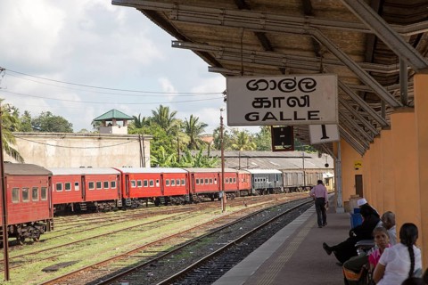Tracks platform and train railway station, Galle, Sri Lanka, Asia