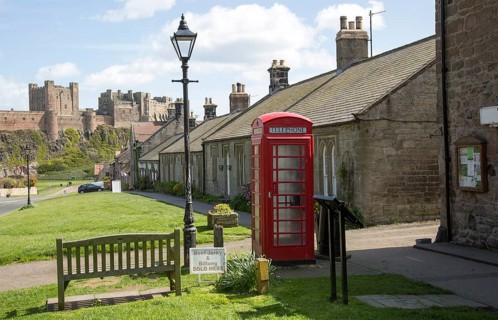 Bamburgh castle and village, Northumberland, England, UK