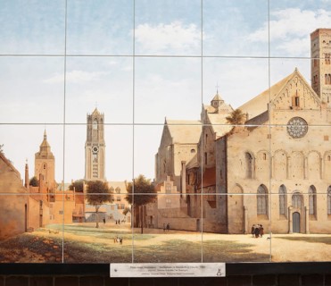Ceramic tiles picture seventeenth century Mariakerke church, Mariaplaats, Utrecht, Netherlands