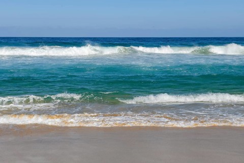 Fuerteventura beach on west coast of Jandia peninsula in front of abandoned village of Cofete with