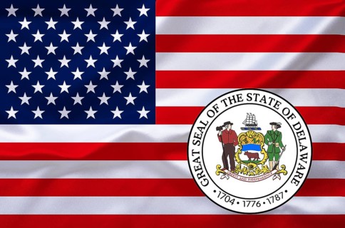The flag of the USA with the coat of arms of Delaware, Studio