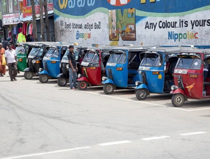 Line of tuk-tuk vehicles town of Haputale, Badulla District, Uva Province, Sri Lanka, Asia