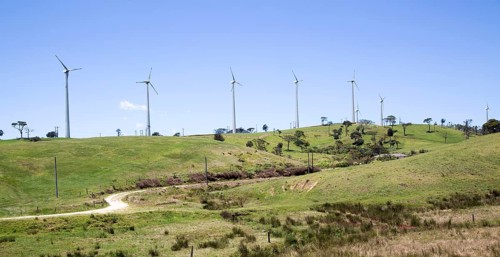 Wind turbines stand on small hill near Nuwara Eliya, Central Province, Sri Lanka, Asia