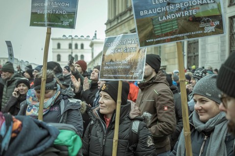Demonstrators at the rally, farmers' protest, Odeonsplatz, Munich, Upper Bavaria, Bavaria, Germany,