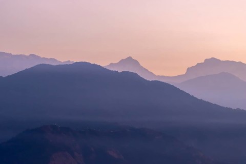 Silhouette of the eight-thousander Manaslu and some other Himalayan peaks, including Ngadi Chuli,