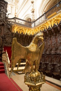 Brass eagle lectern inside the Catholic cathedral, former great mosque, Cordoba, Spain, Europe