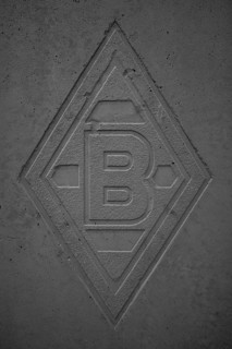 Stone slab with Borussia Moenchengladbach logo, black and white, Moenchengladbach, Germany, Europe