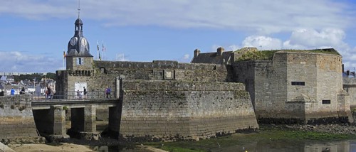 Belfry at the entrance gate to the medieval Ville Close at Concarneau, Finistere, Brittany, France,